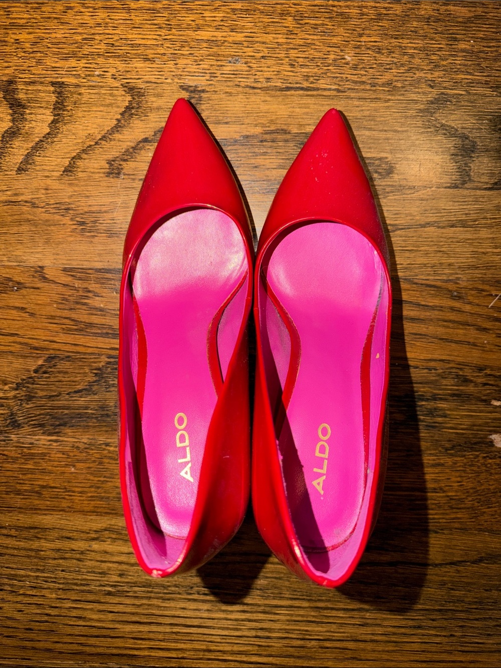 ALDO Red Pointed Toe Heels with Pink Insole